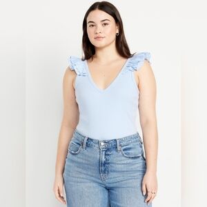 Old Navy Ruffle-Shoulder V-Neck Tank Top - Light Blue, Size XL
